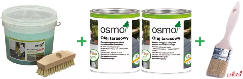 PROMOCJA ZESTAW: Osmo 6609 2,5L Super Żel do usuwania szarości tarasów + SZCZOTKA + 2xOsmo 2,5L Olej tarasowy + Painto Pędzel Angielski 10,2cm szeroki