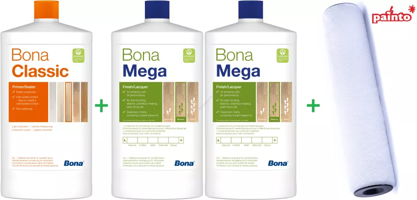 PROMOCJA ZESTAW: Bona Primer Classsic 1L + 2xBona Mega Półmatt 1L + Painto Wałek Micro-tex 25cm