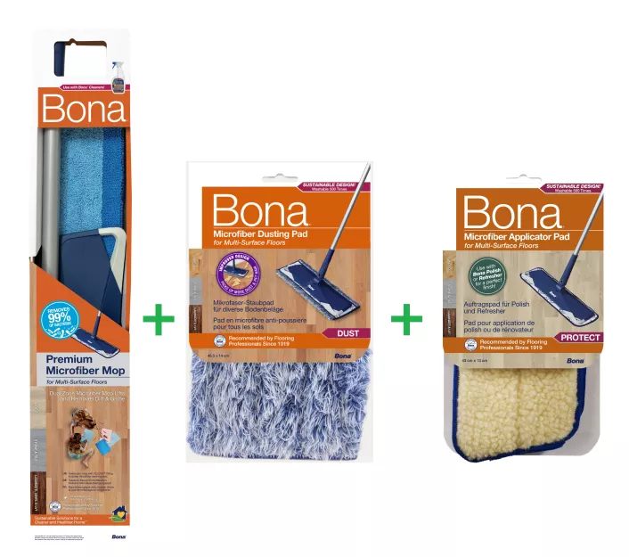 PROMOCJA ZESTAW: Bona Care Mop + Bona Pad Odkurzający + Bona Pad Aplikujący