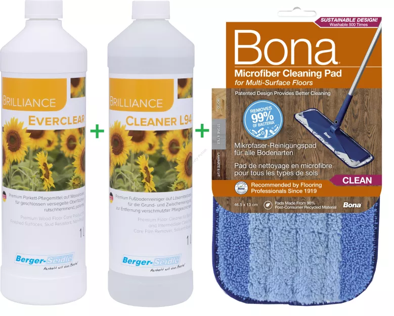 PROMOCJA ZESTAW: Berger L93 Everclear Półmatt 1L + Berger L94 Cleaner 1L + Bona Pad Czyszczący