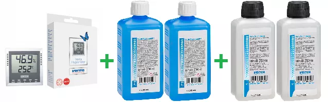 PROMOCJA ZESTAW: Venta Cyfrowy termomert z higrometrem + 2xVenta Bioabsorber 0,5L środek higieniczny + 2xVenta Reiniger 0,25L Odkamieniacz