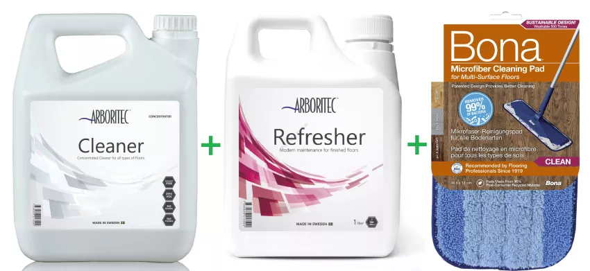 PROMOCJA ZESTAW: Arboritec Cleaner Concentrate 1L + Arboritec Refresher 1L + Bona Pad Czyszczący