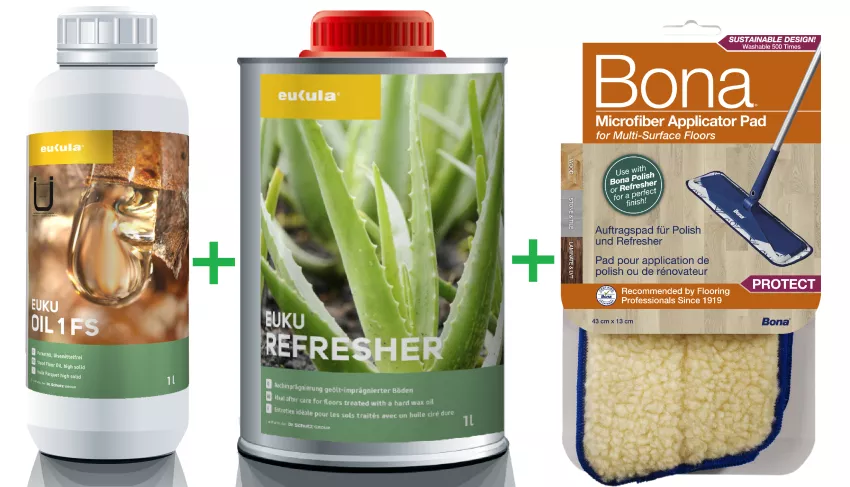 PROMOCJA ZESTAW: Eukula Oil 1FS 1L + Eukula Refresher Natural 1L + Bona Pad Aplikujący