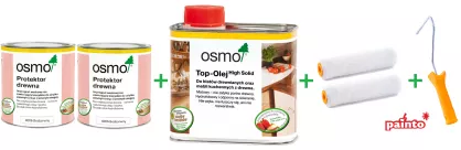 PROMOCJA ZESTAW: 2xOsmo 4006 0,125L Protektor drewna próbka + Osmo 0,5L Top-Olej do blatów,mebli i zabawek + Painto Micro-tex 10cm Wałek do olejowosków/lakierów wodnych + Painto Rączka do wałka 10cm