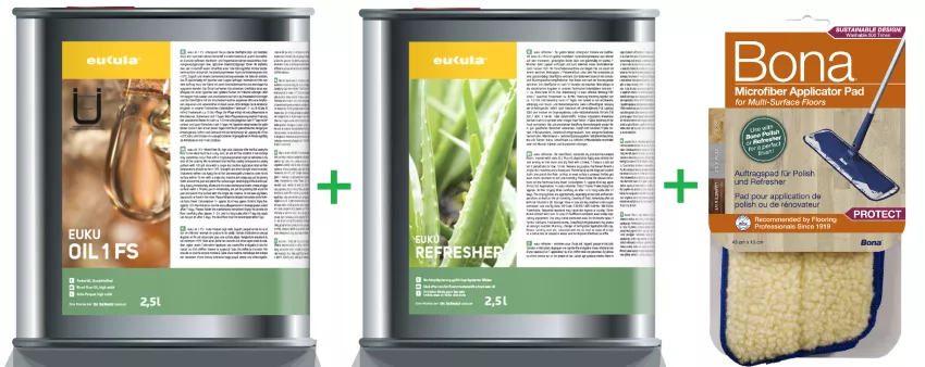 PROMOCJA ZESTAW: Eukula Oil 1FS 2,5L + Eukula Refresher Natural 2,5L + Bona Pad Aplikujący